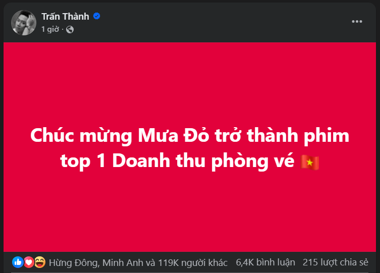 Ảnh chụp màn hình chia sẻ của Trấn Thành
