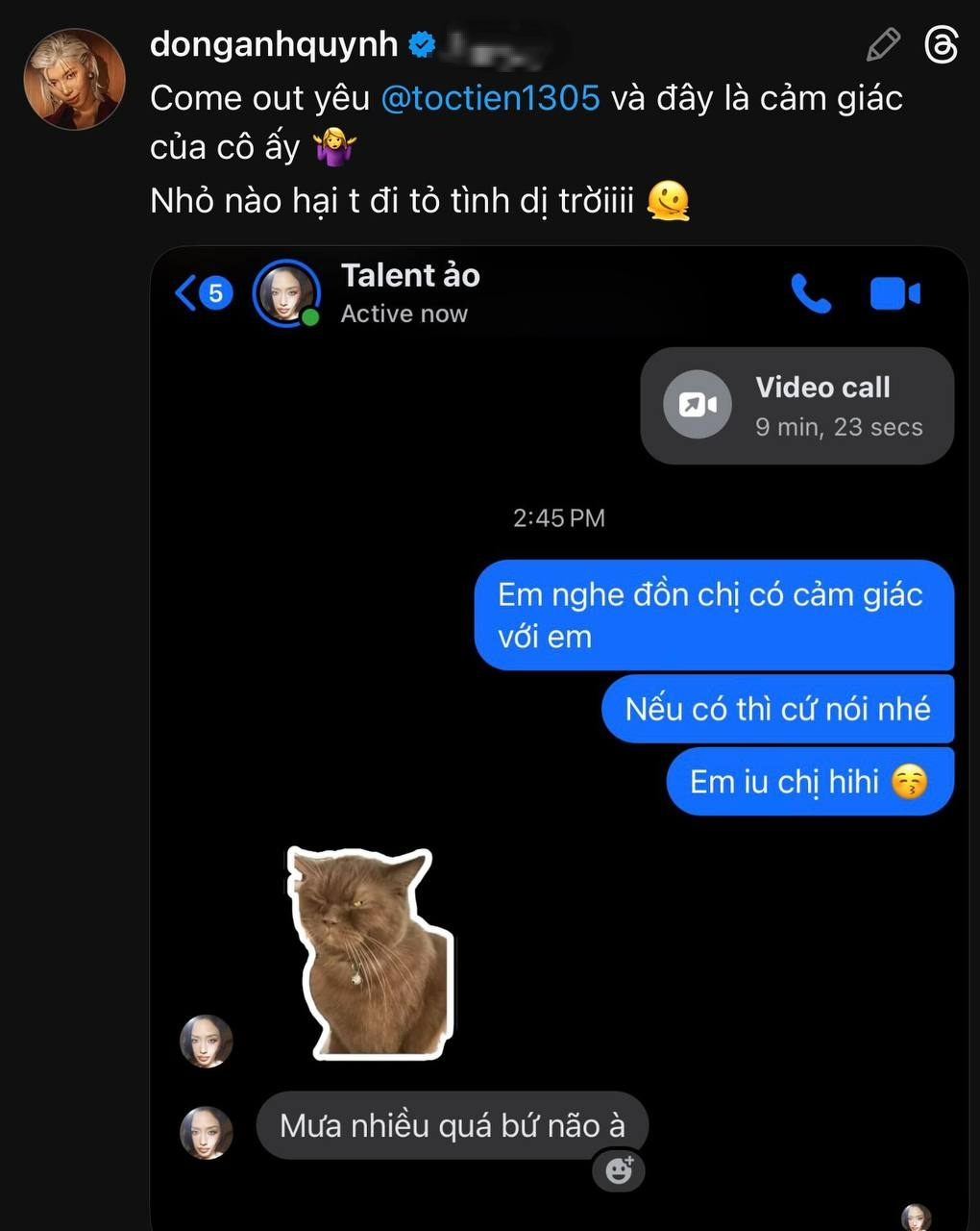 Đồng Ánh Quỳnh gửi tin nhắn cho Tóc Tiên