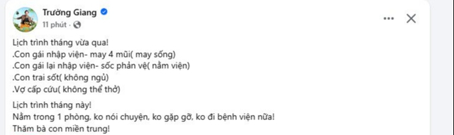 Trường Giang tiết lộ các thành viên trong gia đình liên tục nhập viện, gặp vấn đề về sức khỏe trong tháng qua