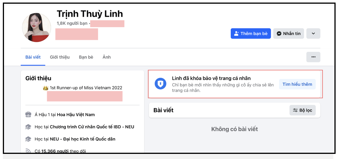 Trang cá nhân của Trịnh Thuỳ Linh bị khoá